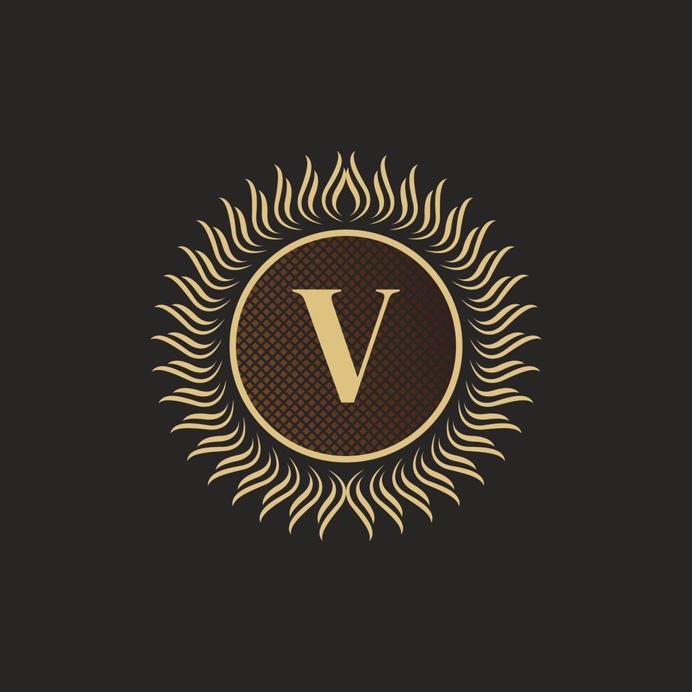 emblem buchstabe v gold monogramm design. luxuriöse volumetrische Logo-Vorlage. 3D-Linienverzierung für Geschäftszeichen, Abzeichen, Wappen, Etikett, Boutique-Marke, Hotel, Restaurant, heraldisch. Vektor-Illustration vektor