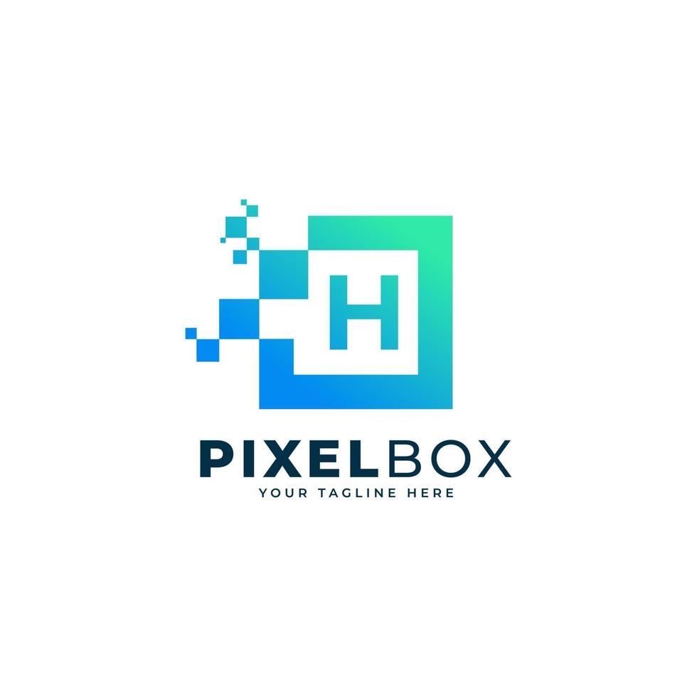 första bokstaven h digital pixel logotypdesign. geometrisk form med fyrkantiga pixelpunkter. användbar för företags- och tekniklogotyper vektor