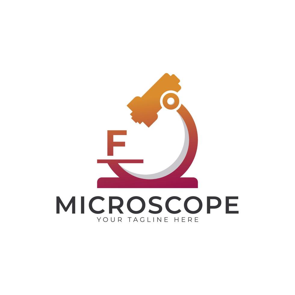 laboratorielogotyp. initial bokstav f mikroskop logotyp designmall element. vektor