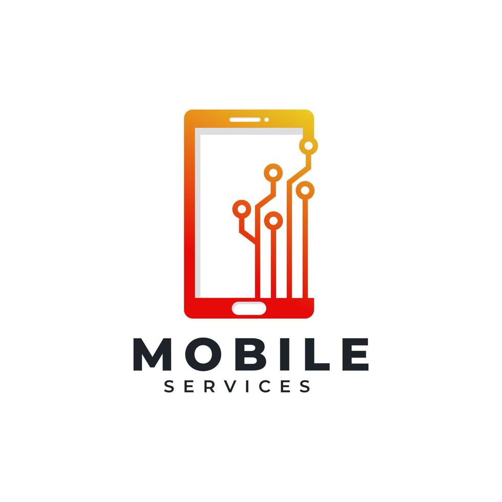 mobil tjänst logotyp designmall. telefon kombinerat med teknisk krets ikon vektorillustration vektor