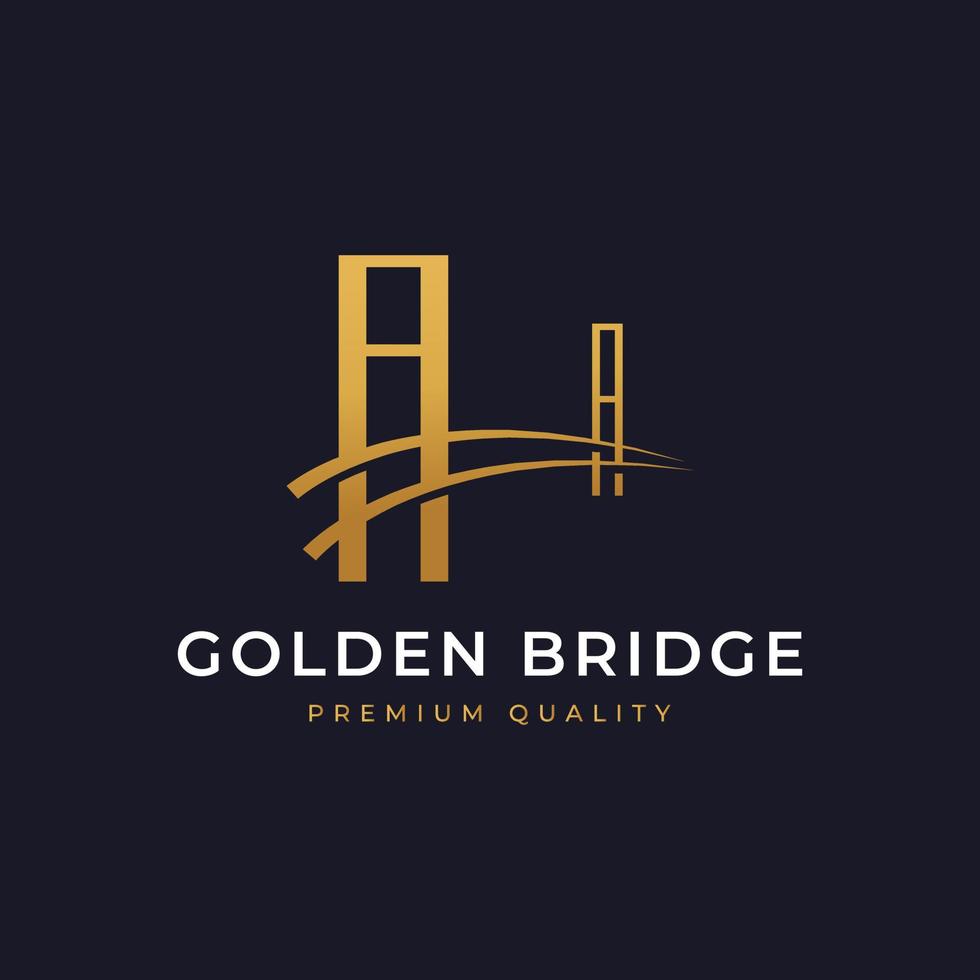 architektur goldene bogenflussbrücke einfaches minimalistisches logo im linienstil design inspiration vektor