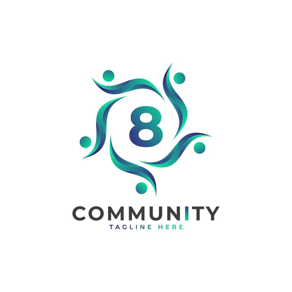 community nummer 8 connecting people logotyp. färgglad geometrisk form. platt vektor logotyp designmall element.