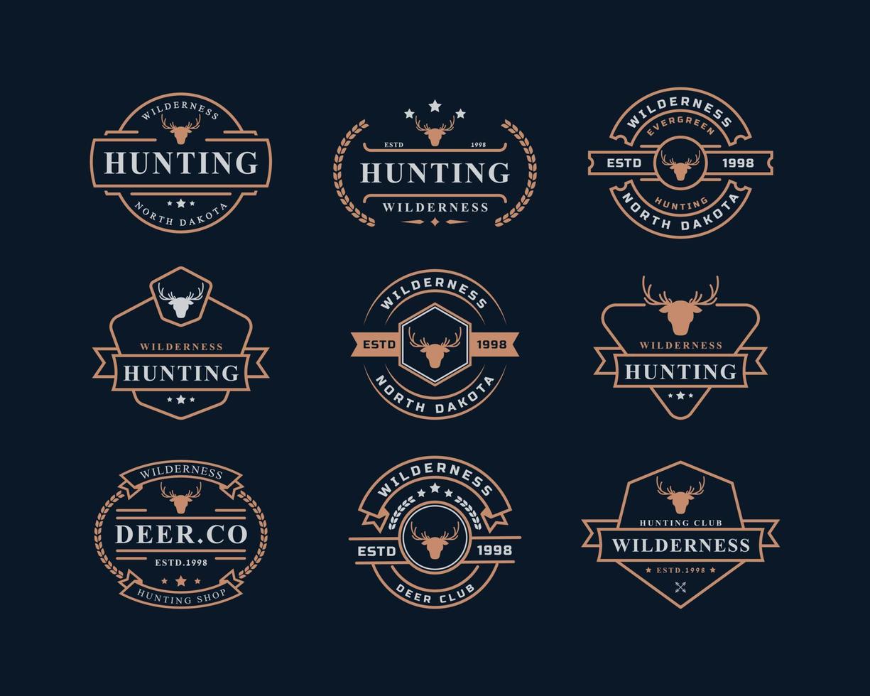 uppsättning vintage retro märke för hjort ren horn jakt logo emblem design symbol vektor