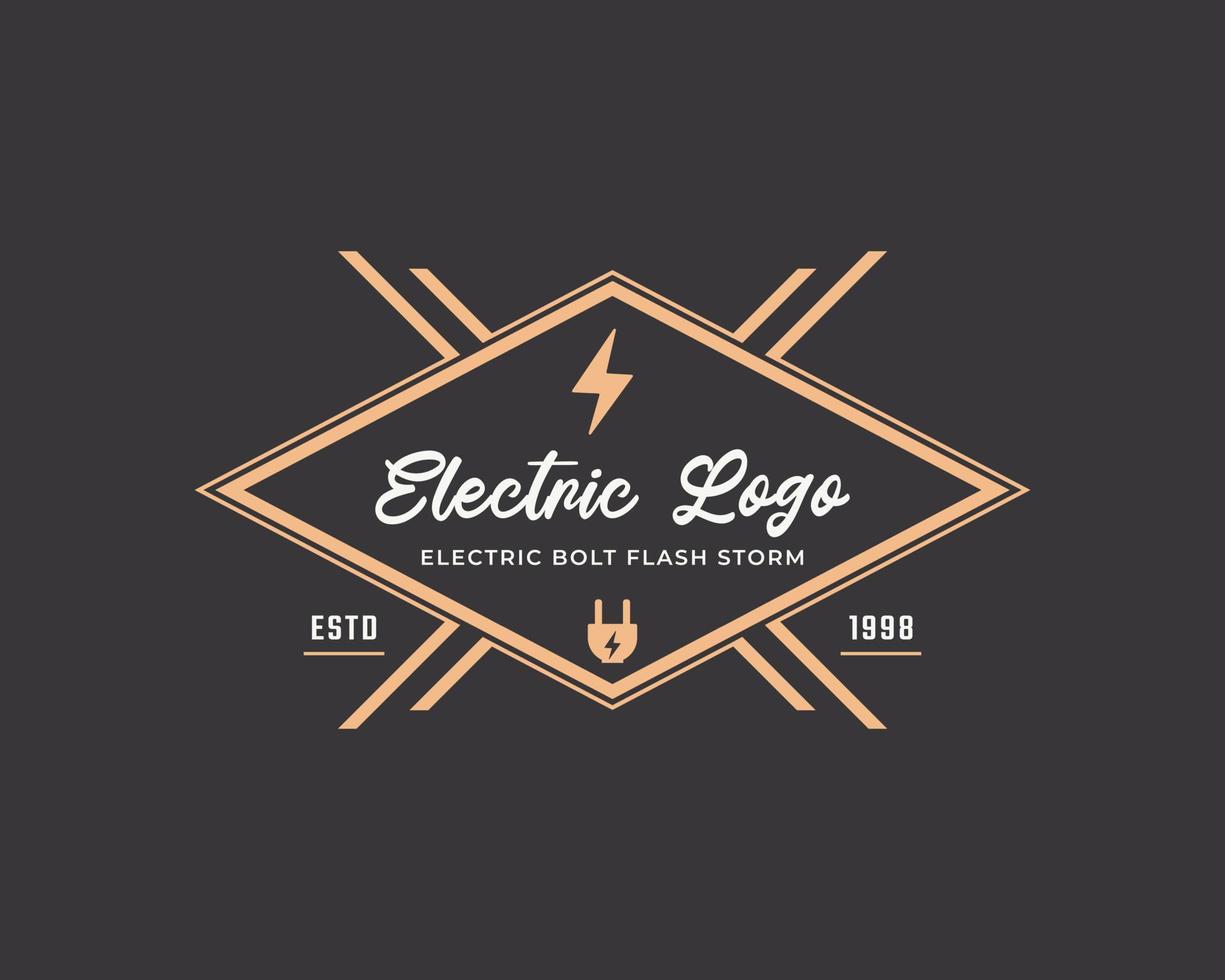 hipster vintage retro rustik etikett märke för elektrisk bult flash storm stämpel logotyp design inspiration vektor