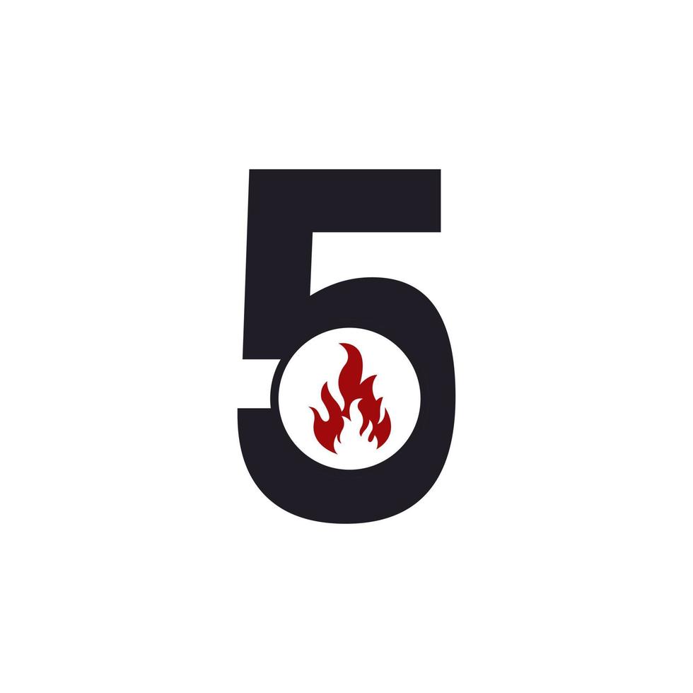 Nummer 5 mit Design-Inspiration für das Flammenfeuer-Logo vektor