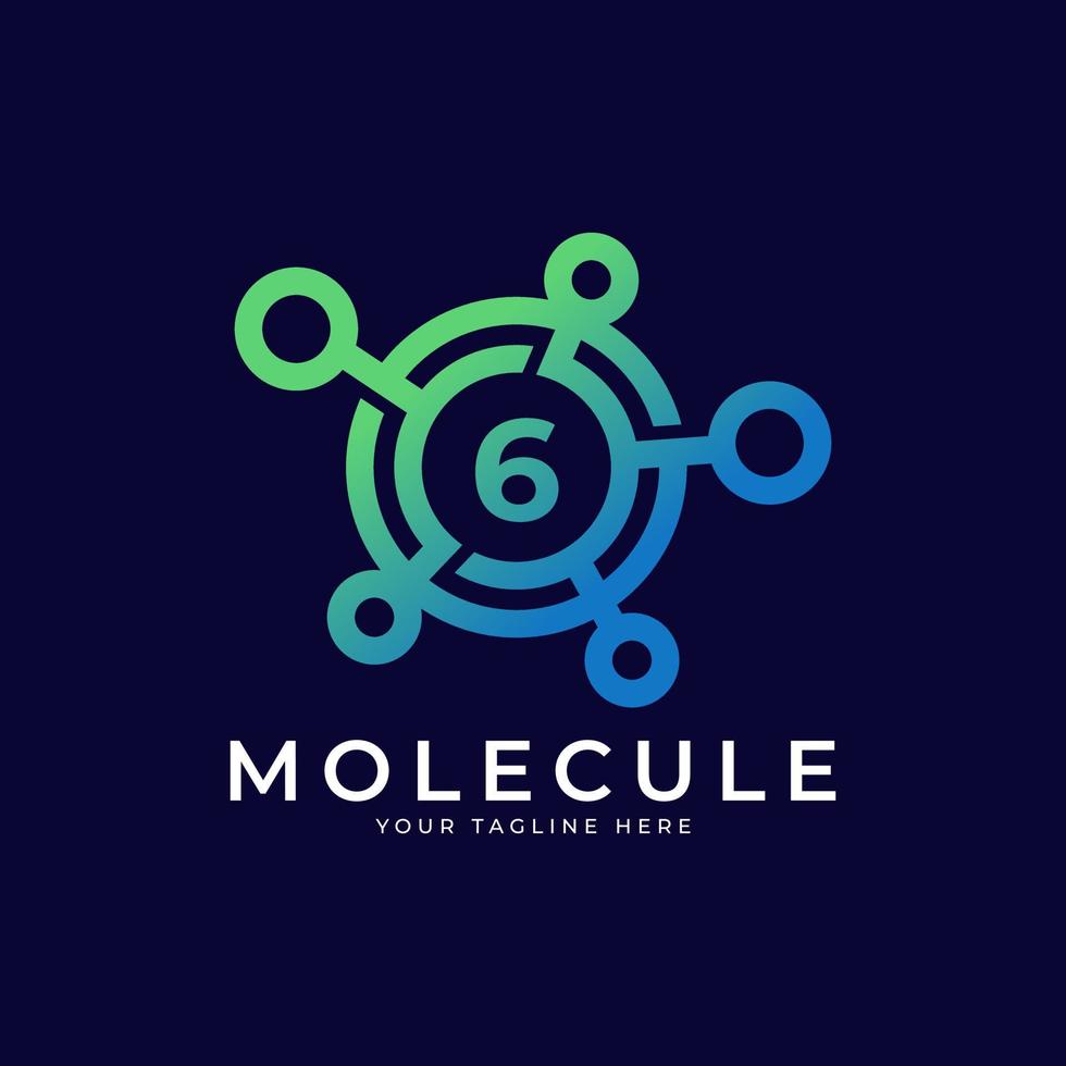 medizinisches Logo. Nummer 6-Molekül-Logo-Design-Vorlagenelement. vektor