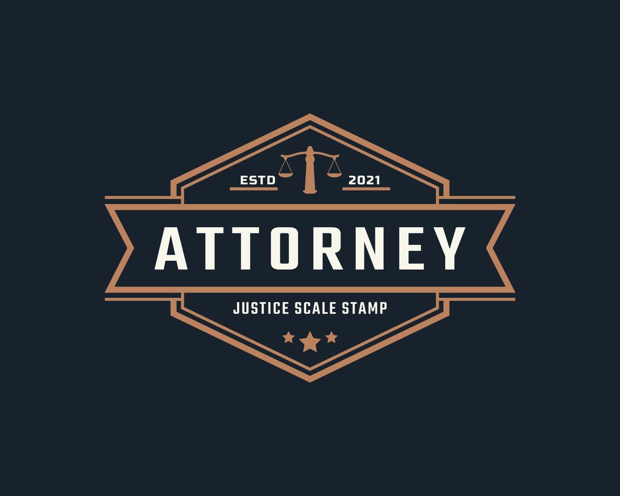rustik vintage retro etikett märke emblem rättvisa skala stämpel för advokat logotyp design inspiration vektor