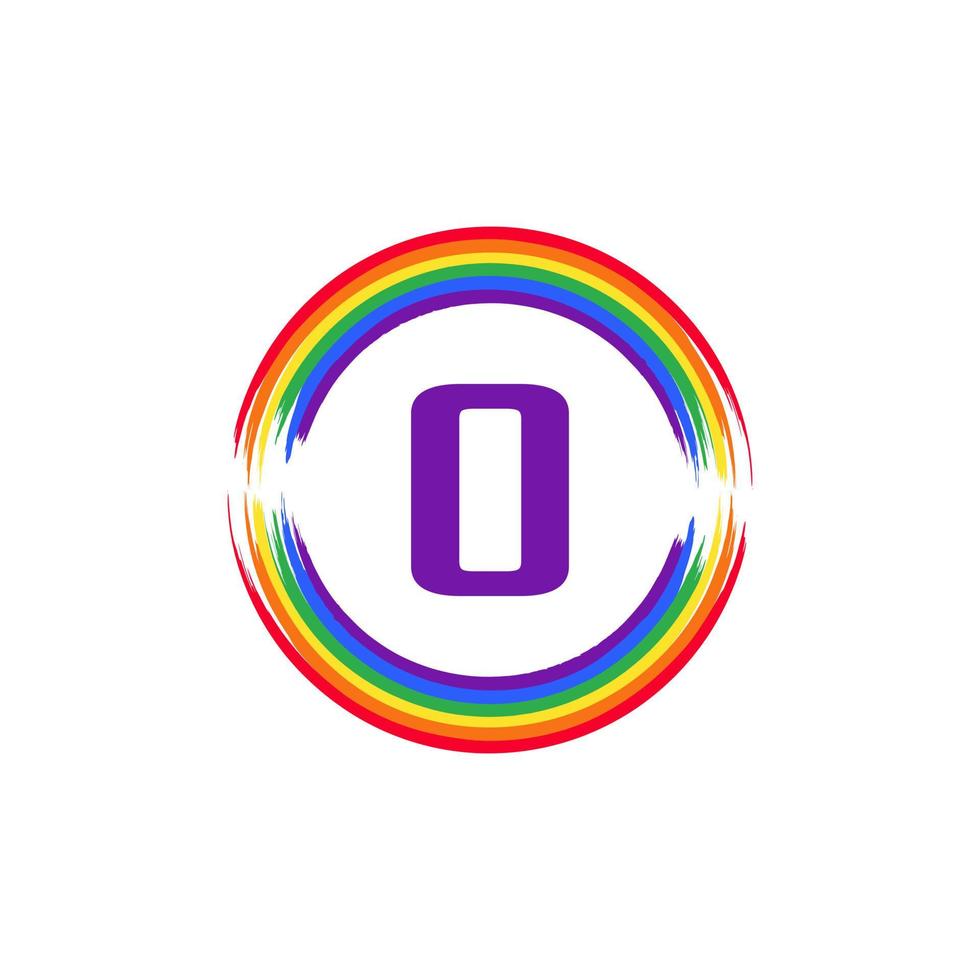 buchstabe o innen kreisförmig gefärbt in regenbogenfarbe flagge pinsel logo design inspiration für lgbt-konzept vektor