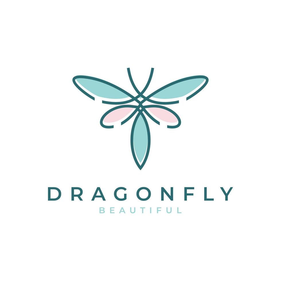 Schönheitslibellensymbol. schmetterling insekt fliegen minimalistische linie kunststil logo design inspiration vektor