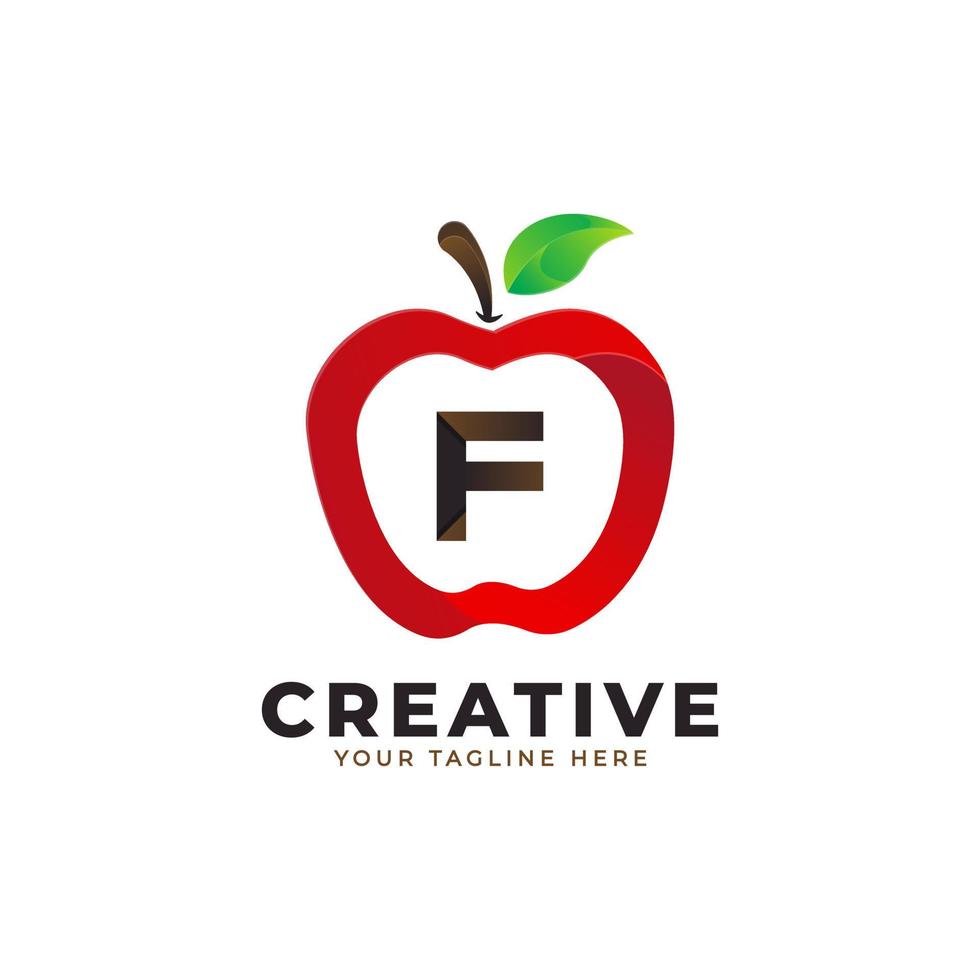 buchstabe f logo in frischer apfelfrucht mit modernem stil. Markenidentitätslogos entwerfen Vektorillustrationsschablone vektor