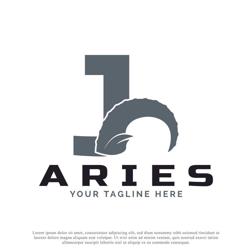 första bokstaven j med get bagge fårhorn för inspiration för design av aries logotyp. djur logotyp element mall vektor