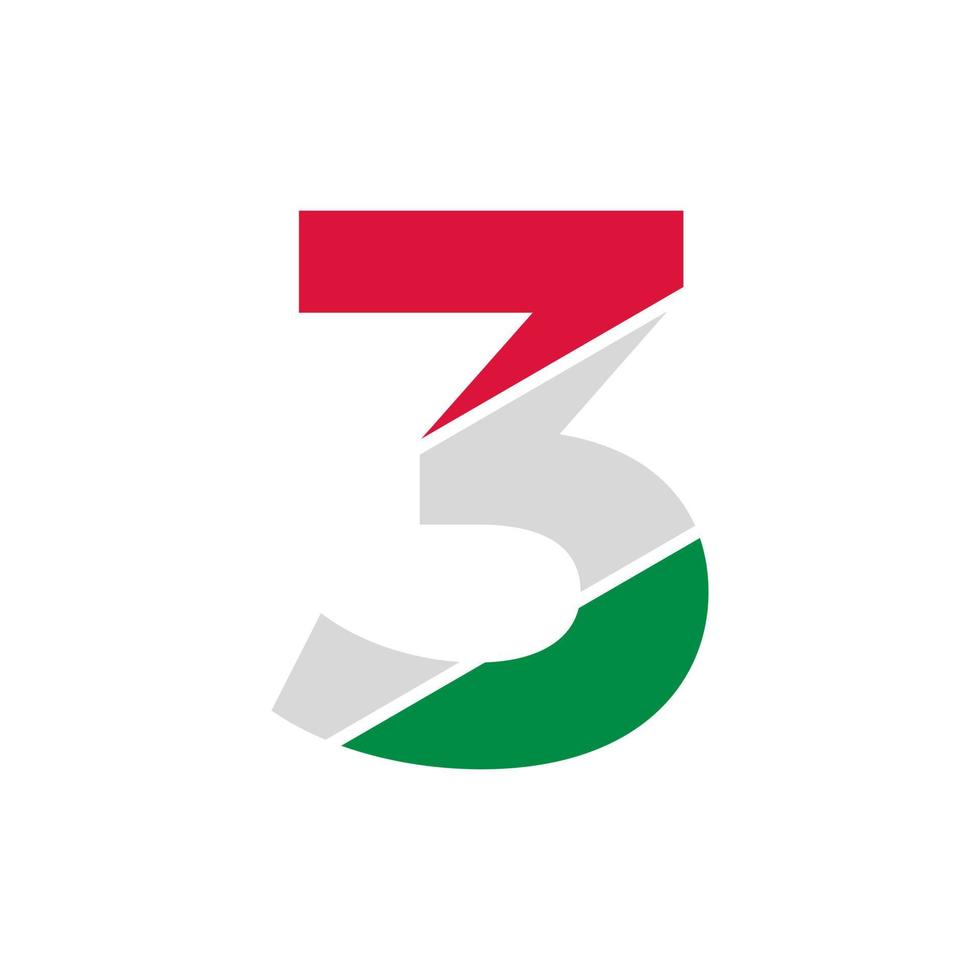 nummer 3 papierausschnitt mit vorlage für das farblogo der italienischen flagge vektor