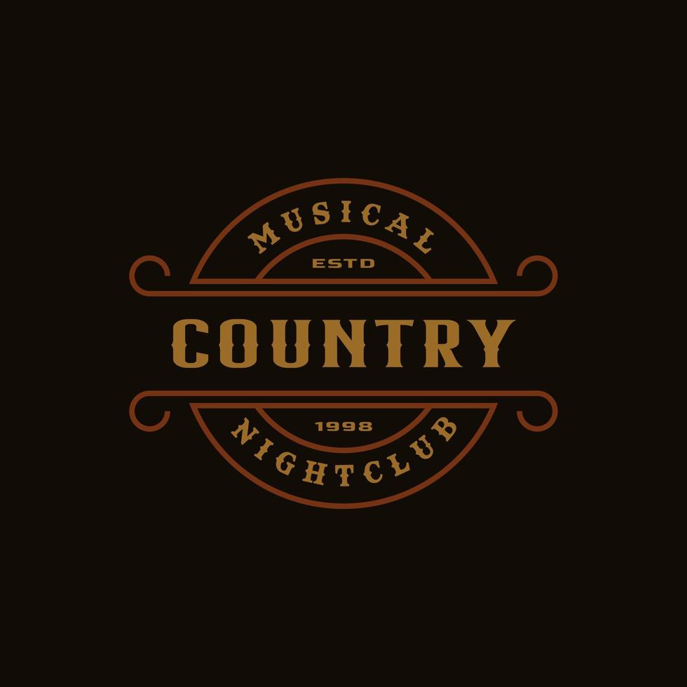 klassisk vintage retro etikett märke för countrygitarr musik western saloon bar cowboy logotyp designmall vektor