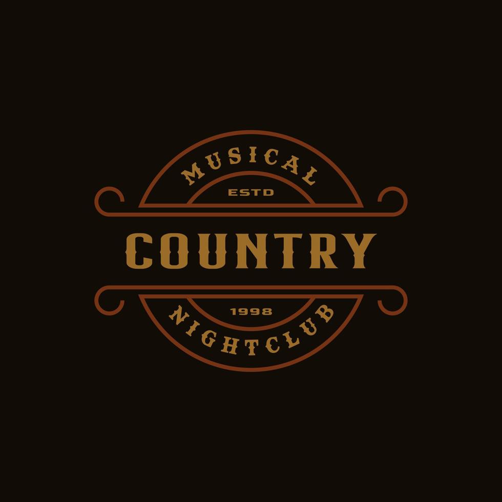 klassisches Vintage-Retro-Label-Abzeichen für Country-Gitarrenmusik Western Saloon Bar Cowboy-Logo-Design-Vorlage vektor