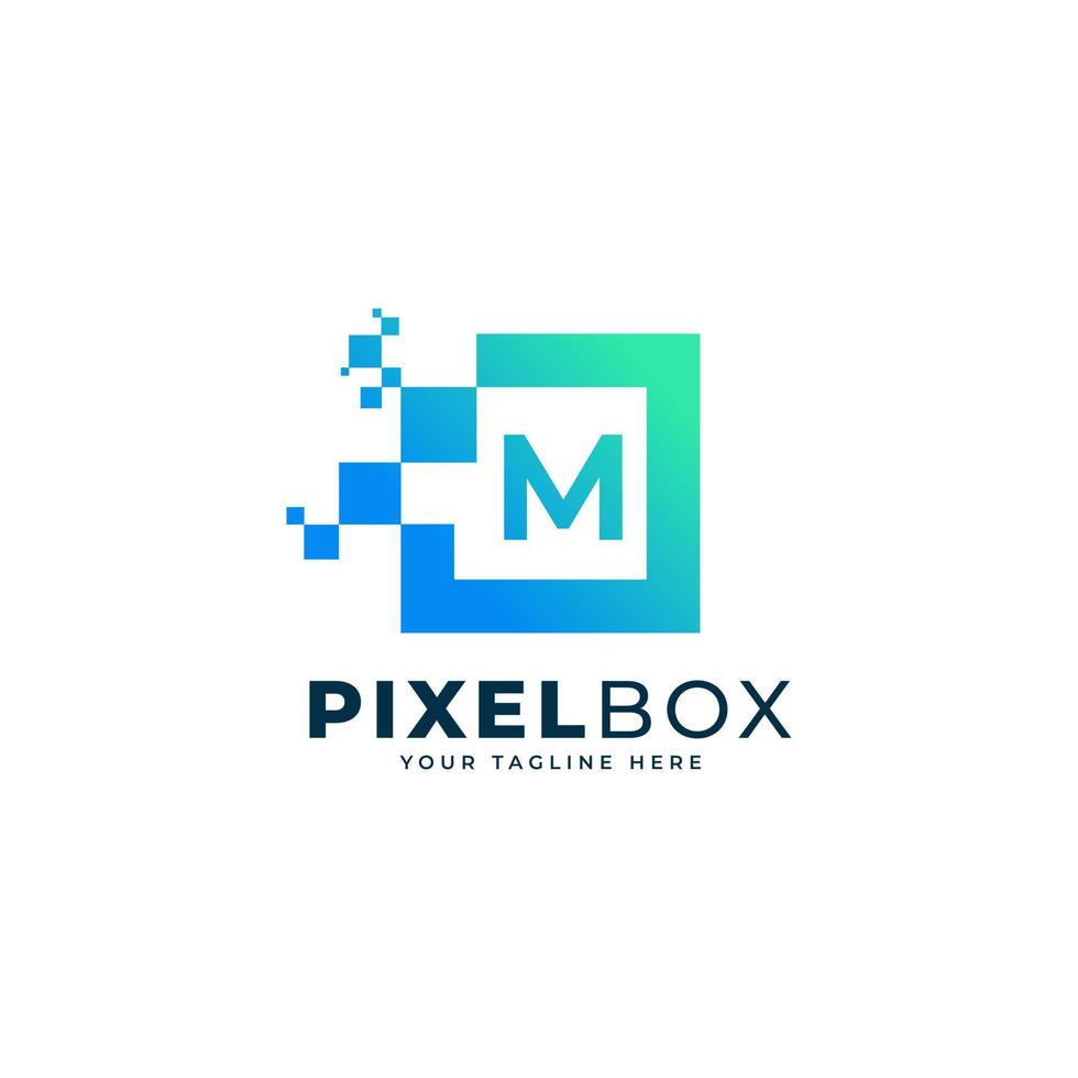 första bokstaven m digital pixel logotypdesign. geometrisk form med fyrkantiga pixelpunkter. användbar för företags- och tekniklogotyper vektor