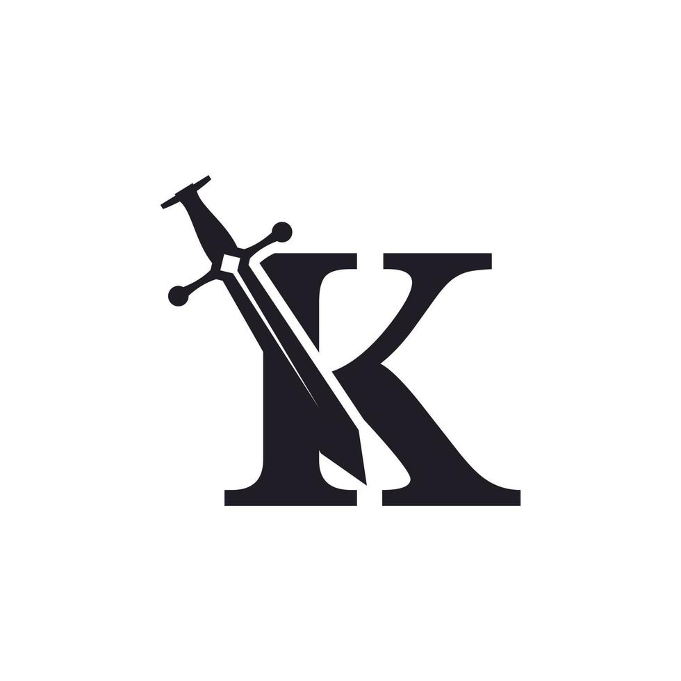 bokstaven k med svärd ikon vektor logotyp designmall inspiration