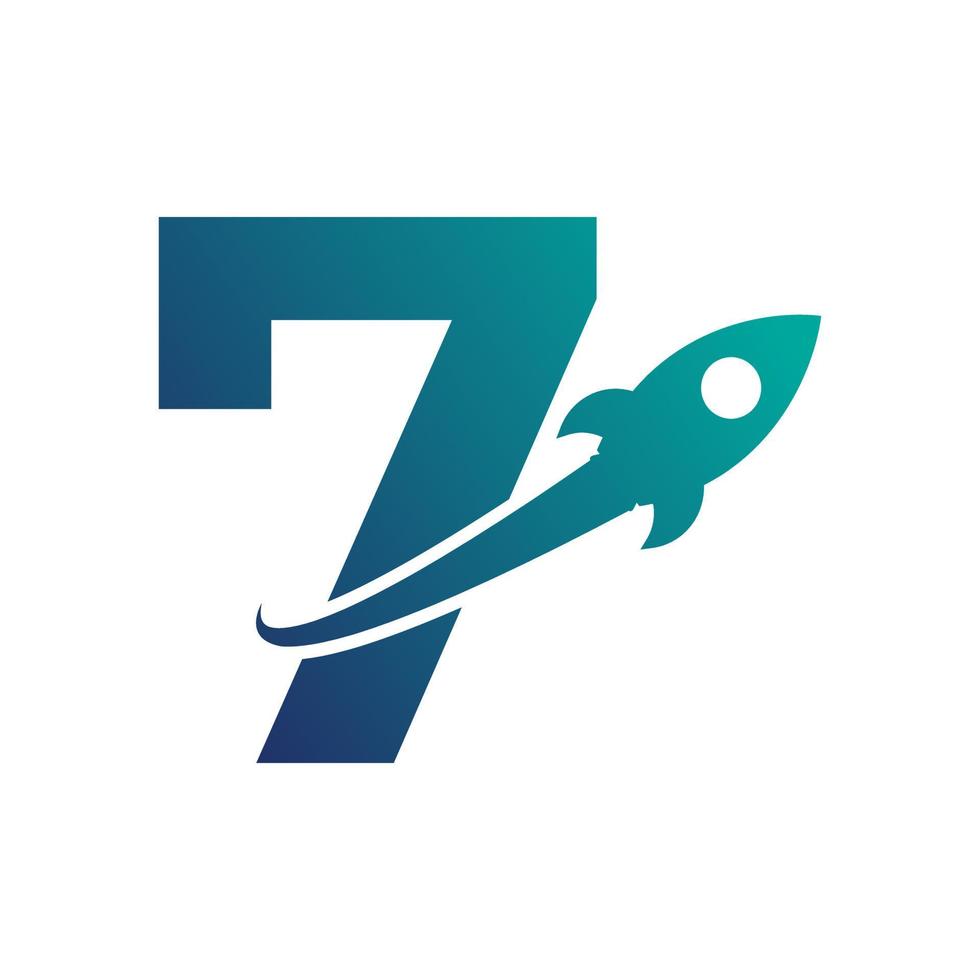 nummer 7 med rocket up och swoosh-logotypdesign. kreativt bokstavsmärke som lämpar sig för företagets varumärkesidentitet, resor, start, logistik, affärslogotyp vektor