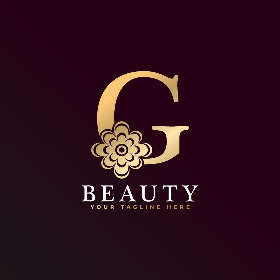 elegant g lyxig logotyp. gyllene blommor alfabetet logotyp med blommor blad. perfekt för mode, smycken, skönhetssalong, kosmetika, spa, boutique, bröllop, brevstämpel, hotell- och restauranglogotyp. vektor