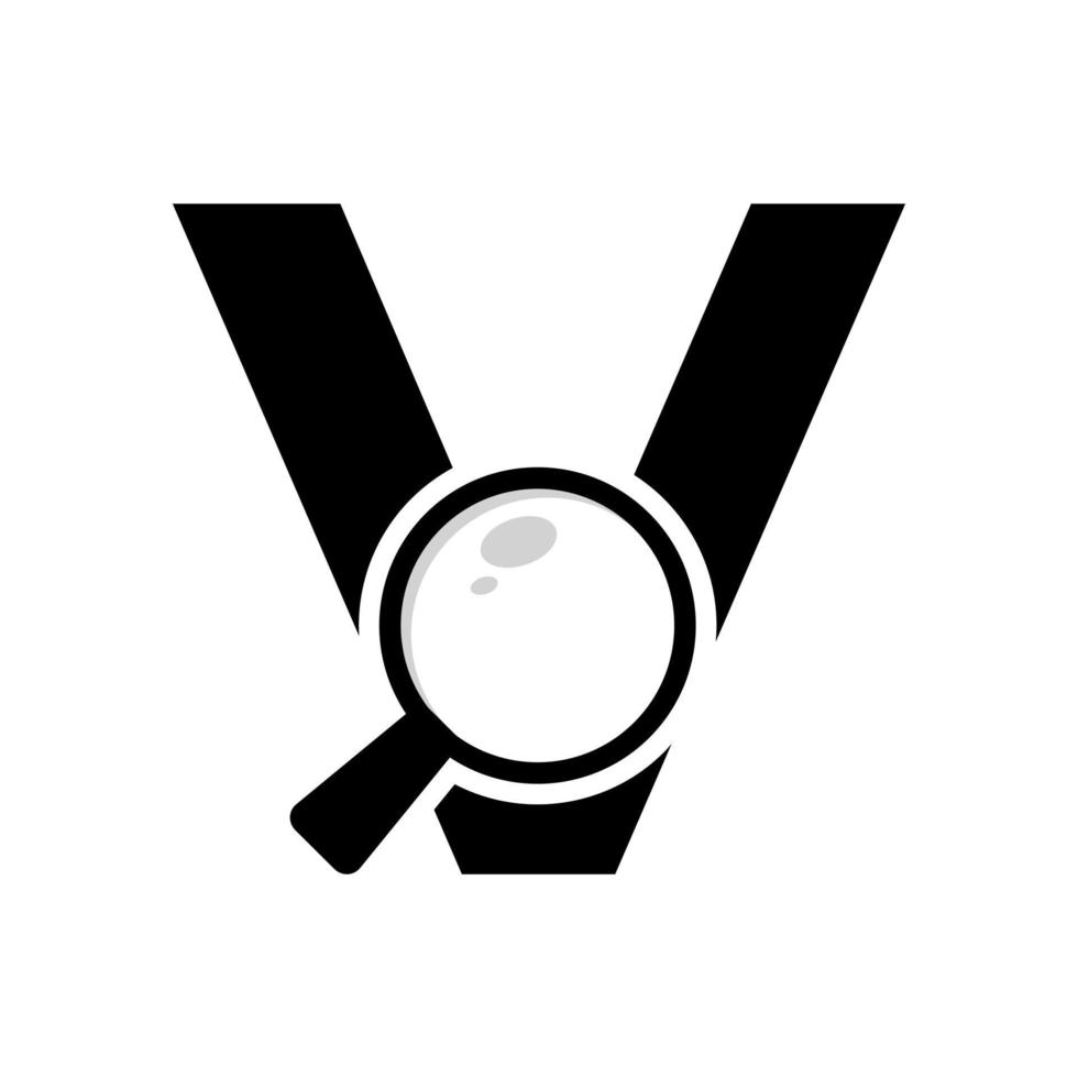 Suchlogo. Buchstabe V Lupen-Logo-Design vektor