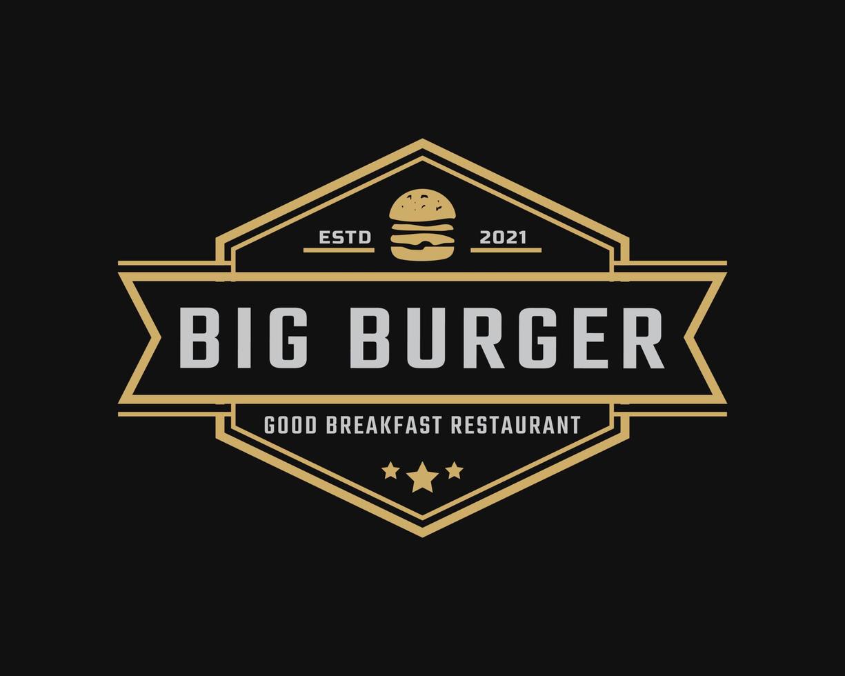 klassisk vintage retro etikett märke emblem skinka nötbiff hamburgare för snabbmat restaurang logotyp design inspiration vektor