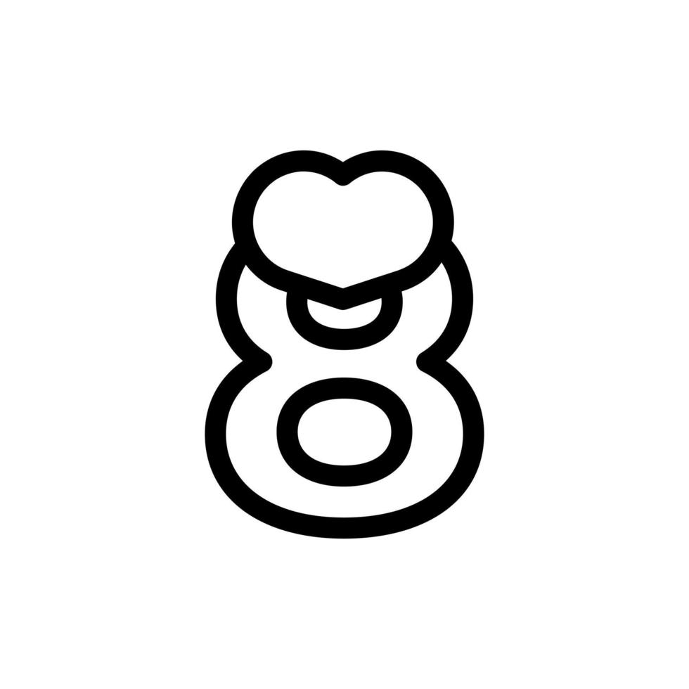 nummer 8 med hjärta kärlek i linje stil logotyp designmall element vektor