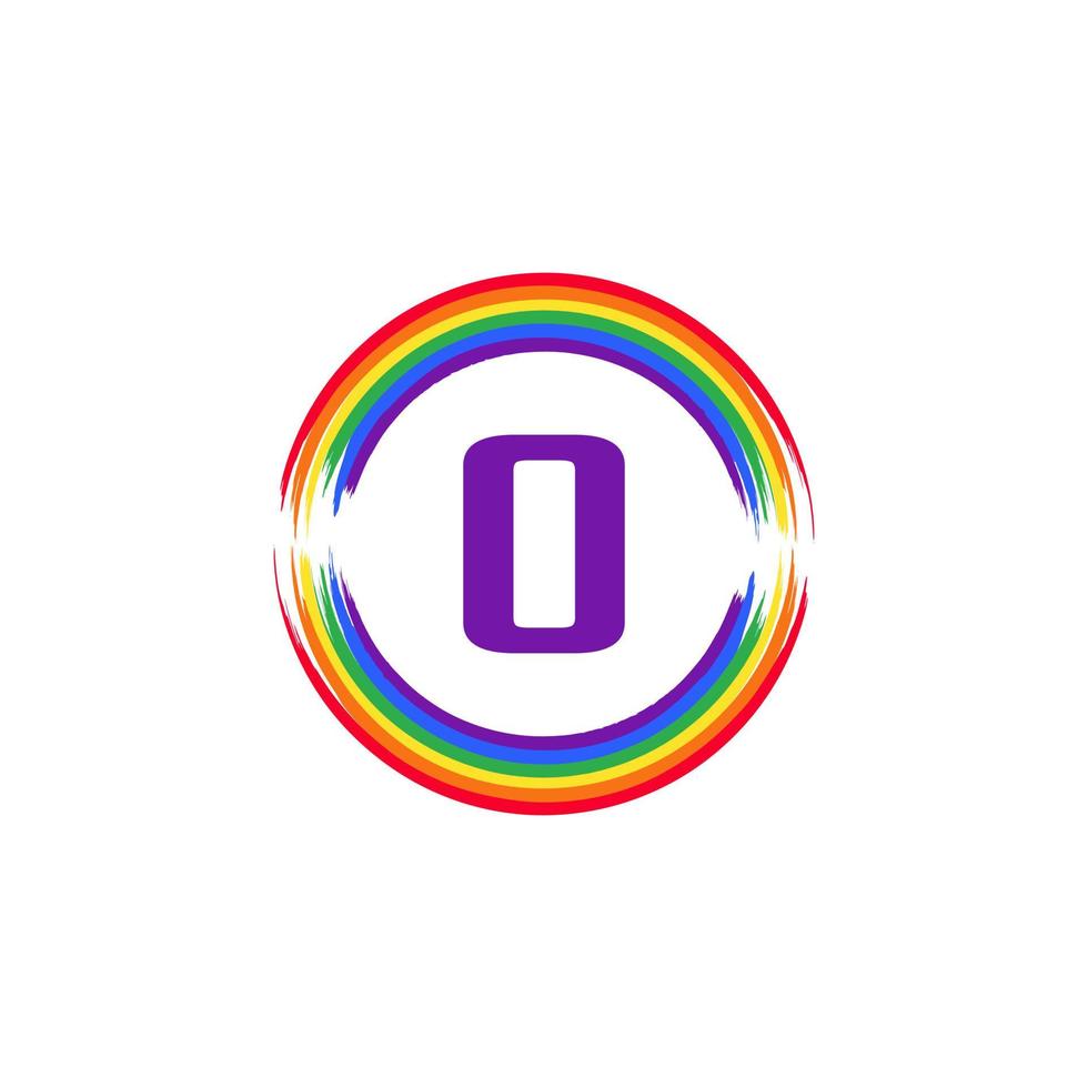 nummer 0 innen kreisförmig in regenbogenfarbe flagge pinsel logo design inspiration für lgbt-konzept vektor