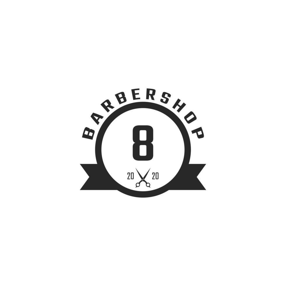 Nummer 8 Vintage Barber Shop Abzeichen und Logo-Design-Inspiration vektor