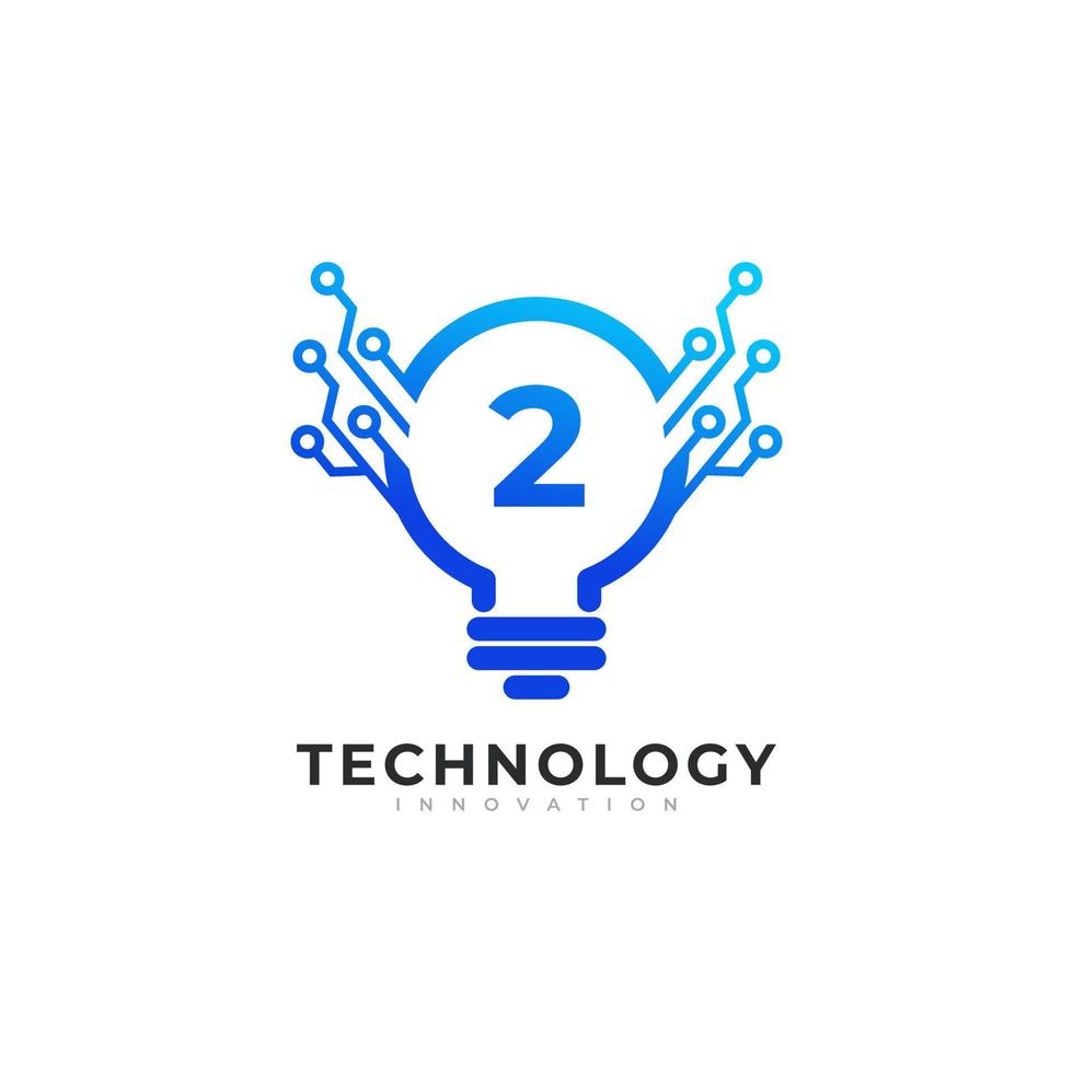 nummer 2 inuti glödlampa teknologi innovation logotyp designmall element vektor