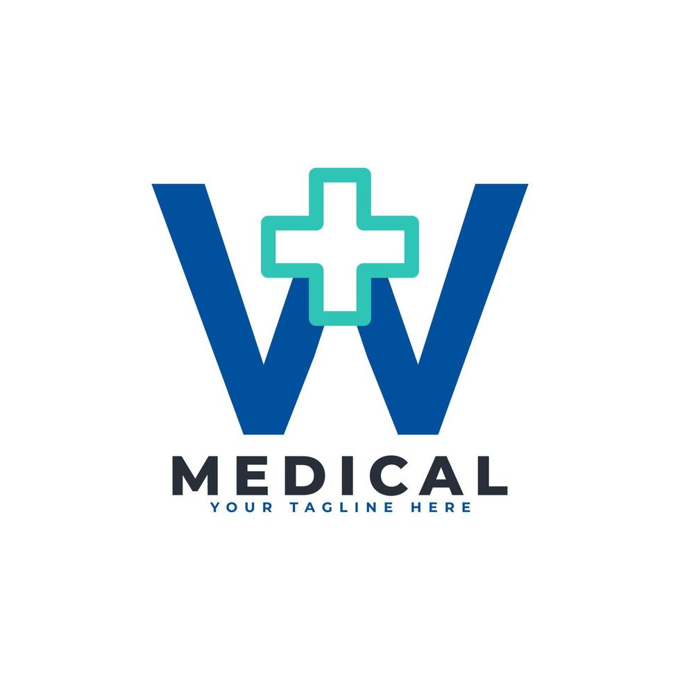 bokstav w kryss plus logotyp. användbar för logotyper för företag, vetenskap, hälsovård, medicin, sjukhus och natur. vektor
