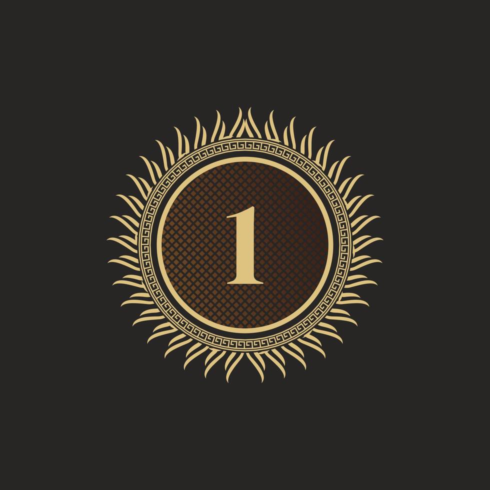 emblem nummer 1 guldmonogramdesign. lyx volumetrisk logotyp mall. 3d linje prydnad för affärsskylt, märke, vapen, etikett, boutiquemärke, hotell, restaurang, heraldiskt. vektor illustration