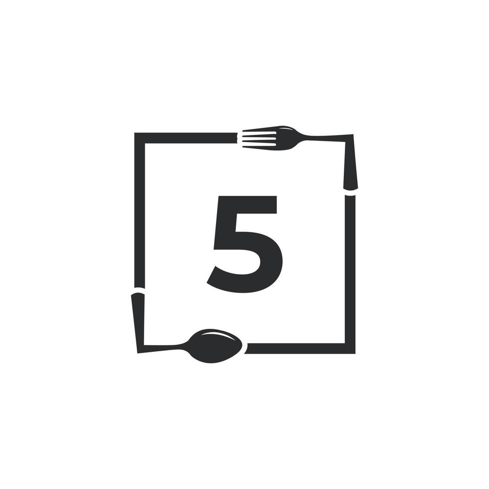 restaurangens logotyp. nummer 5 med sked gaffel för restaurang logotyp ikon designmall vektor