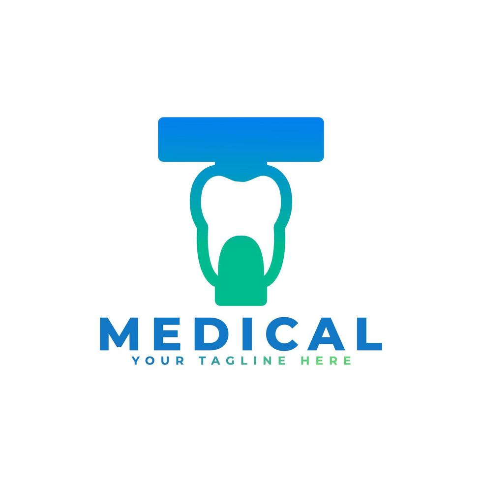 tandvårdsklinikens logotyp. blå form initial bokstav t länkad med tandsymbol inuti. användbar för tandläkare, tandvård och medicinska logotyper. platt vektor logo designidéer mallelement.