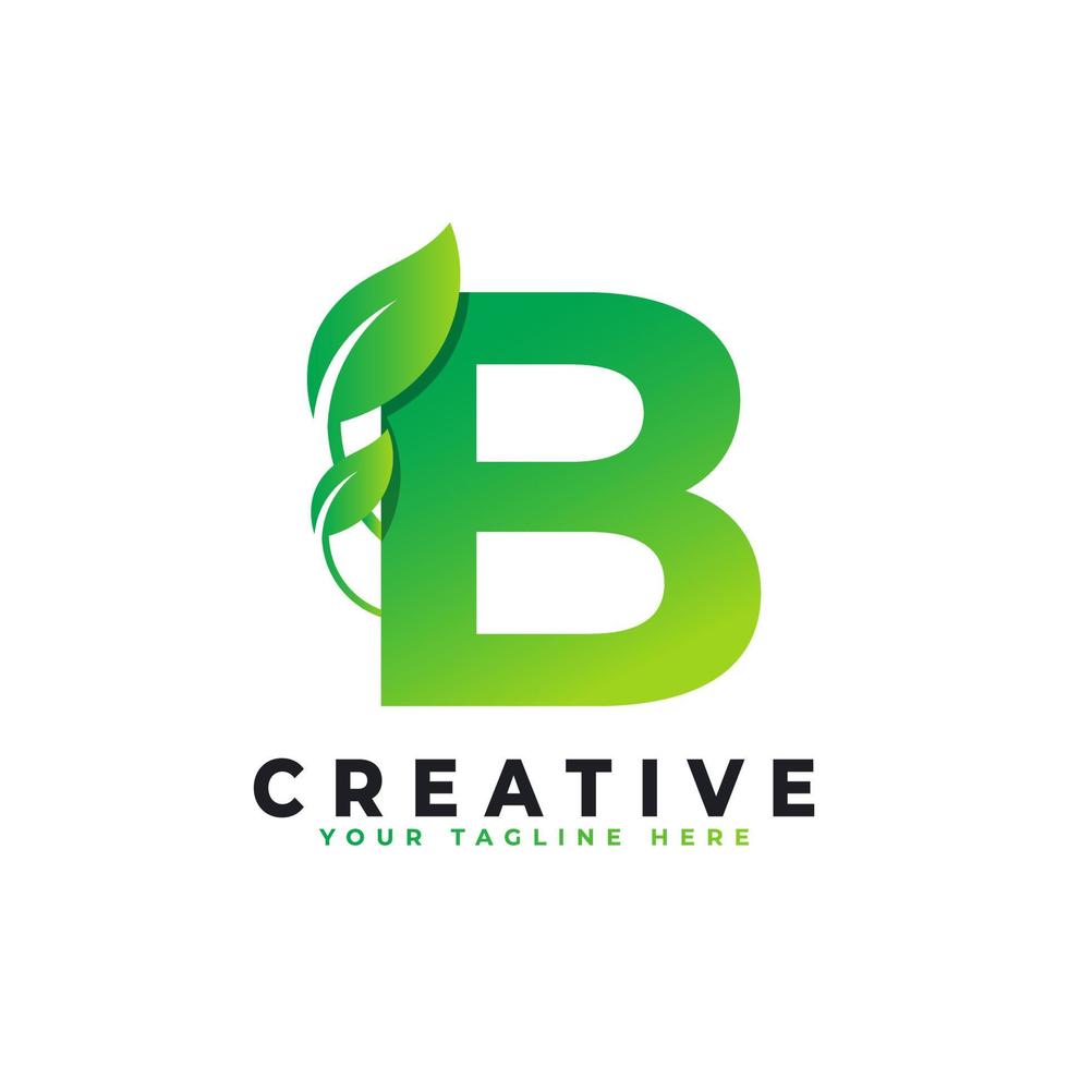 natur gröna blad bokstaven b logotypdesign. monogram logotyp. gröna blad alfabetet ikon. användbar för logotyper för företag, vetenskap, hälsovård, medicin och natur vektor