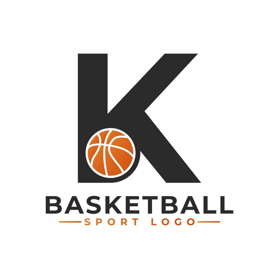 Buchstabe k mit Basketball-Logo-Design. Vektordesign-Vorlagenelemente für Sportteams oder Corporate Identity. vektor