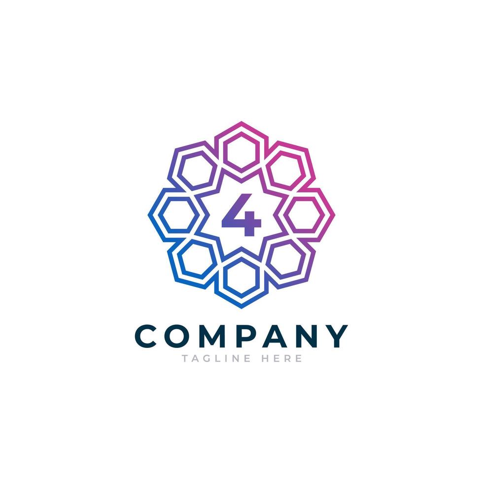 nummer 4 inuti hexagon form logotyp designmall element vektor