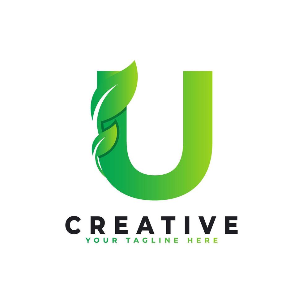 natur gröna blad bokstaven u logotyp design. monogram logotyp. gröna blad alfabetet ikon. användbar för logotyper för företag, vetenskap, hälsovård, medicin och natur vektor