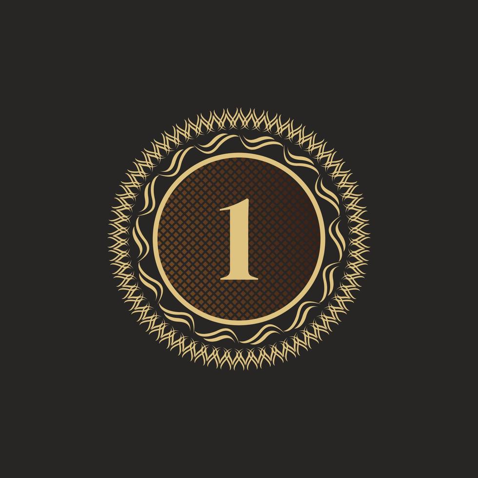 emblem nummer 1 guldmonogramdesign. lyx volumetrisk logotyp mall. 3d linje prydnad för affärsskylt, märke, vapen, etikett, boutiquemärke, hotell, restaurang, heraldiskt. vektor illustration
