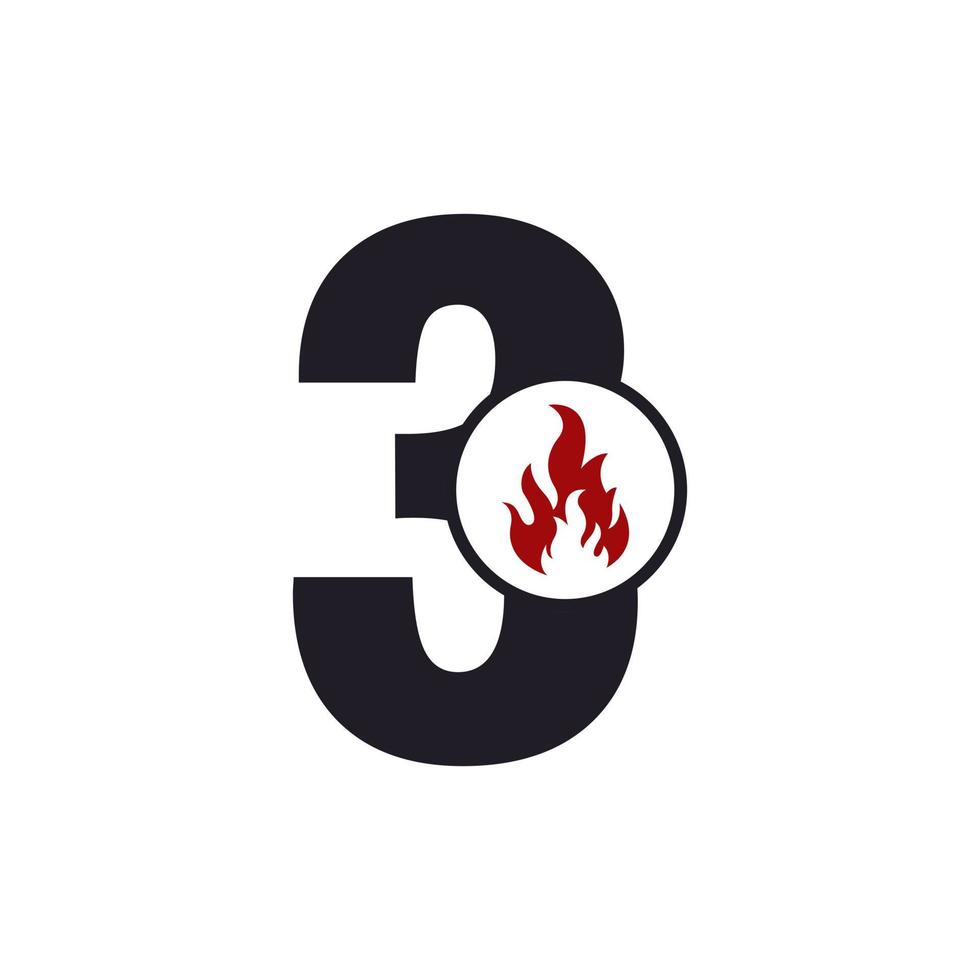 nummer 3 med flamma brand logotyp design inspiration vektor