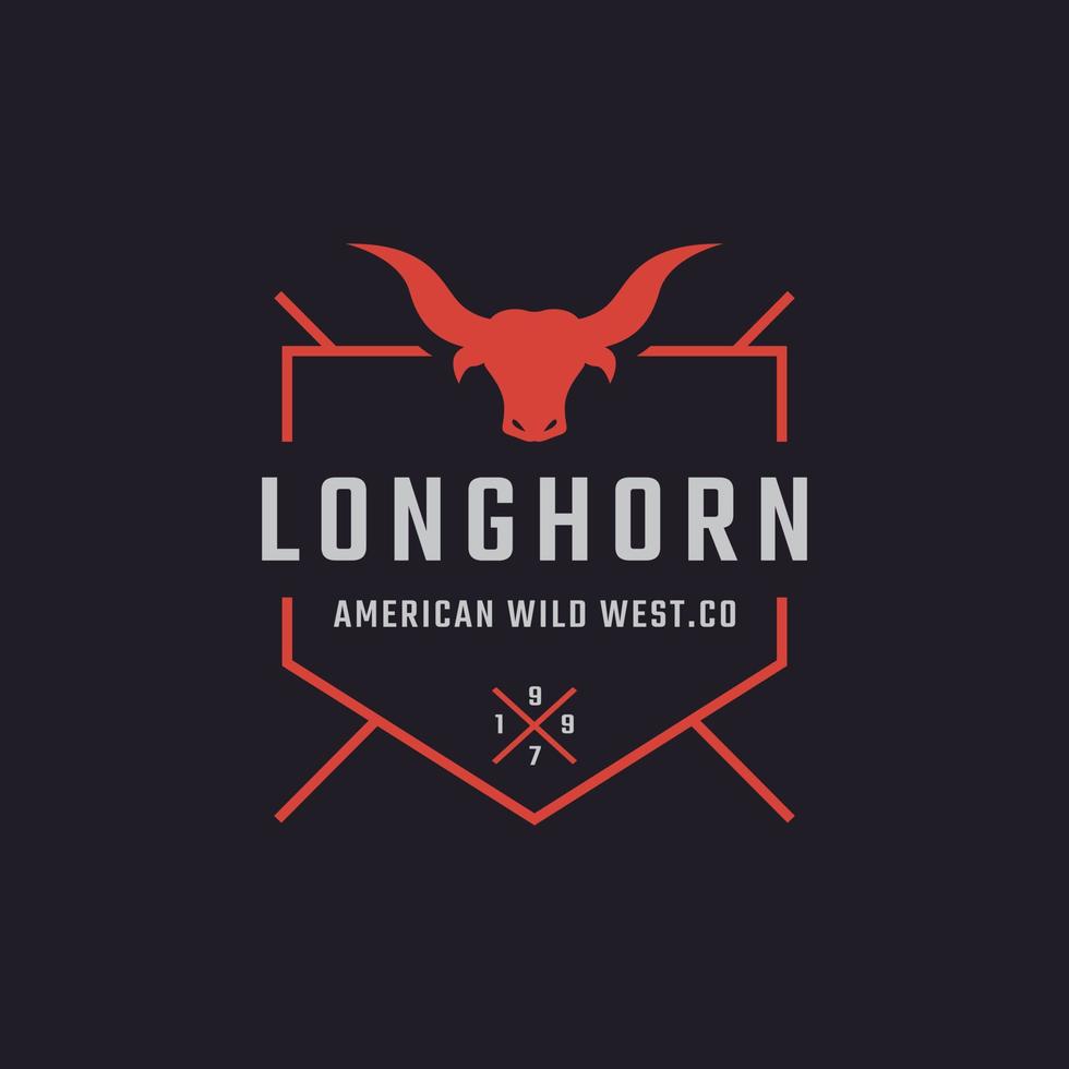 klassisches Vintage-Retro-Label-Abzeichen für Texas Longhorn Western Bull Head Family Country Farm Logo Design-Inspiration vektor