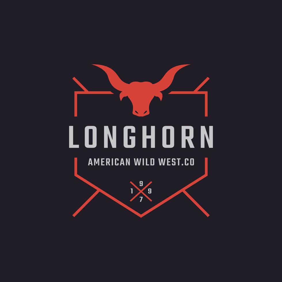 klassisk vintage retro etikett märke för Texas Longhorn western bull head familj landsbygd gård logotyp designinspiration vektor