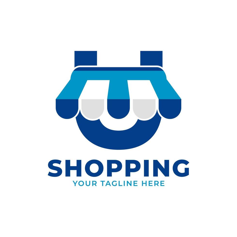 moderne anfangsbuchstabe u shop und markt logo vektorillustration. Perfekt für E-Commerce, Verkauf, Rabatt oder Shop-Webelement vektor