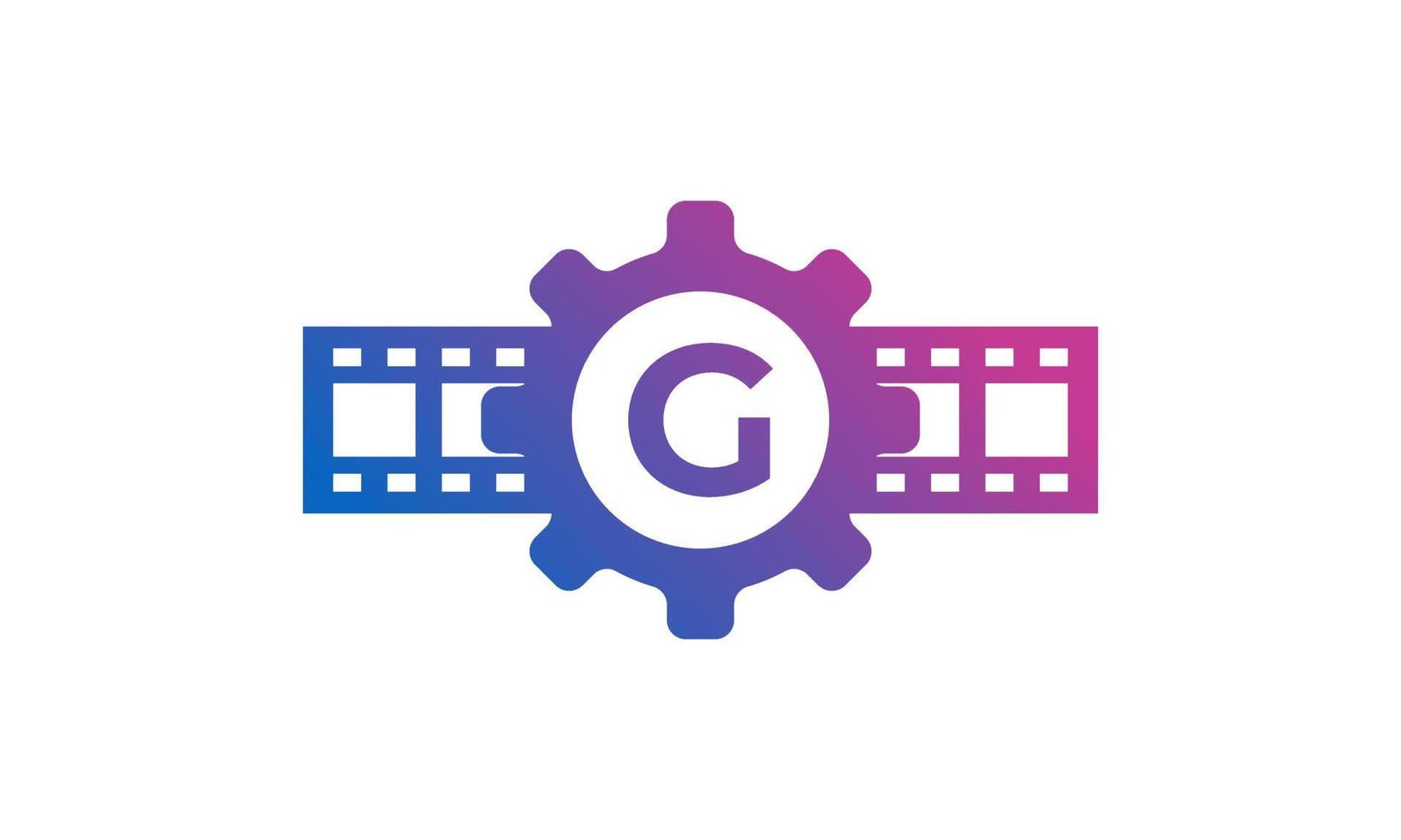 initial bokstaven g kugghjul med rulleränder filmremsa för film film film produktion studio logotyp inspiration vektor