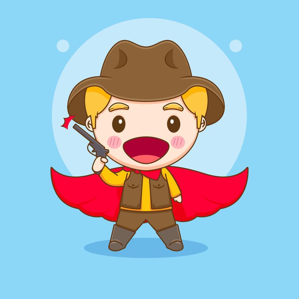 illustration niedlicher sheriff oder cowboy chibi zeichentrickfigur vektor