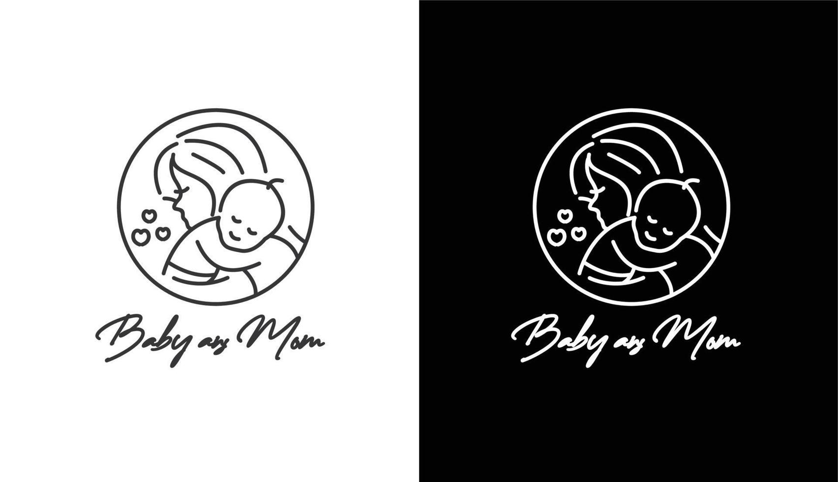 klassische monoline logo frau und baby, vintage logo für markenlogovorlage für babysalongeschäft vektor