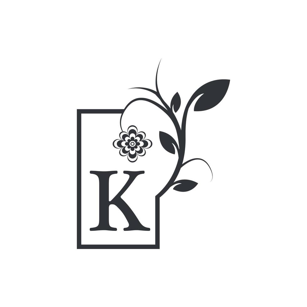 elegant k lyxig logotyp fyrkantig rammärke. blommig med blommor blad. perfekt för mode, smycken, skönhetssalong, kosmetika, spa, boutique, bröllop, brevstämpel, hotell- och restauranglogotyp. vektor