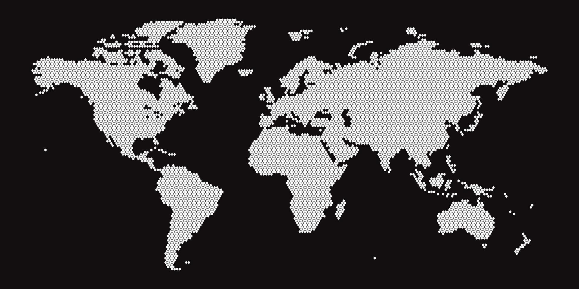 världskarta på svart bakgrund. världskartmall med kontinenter, nord- och sydamerika, europa och asien, afrika och australien vektor