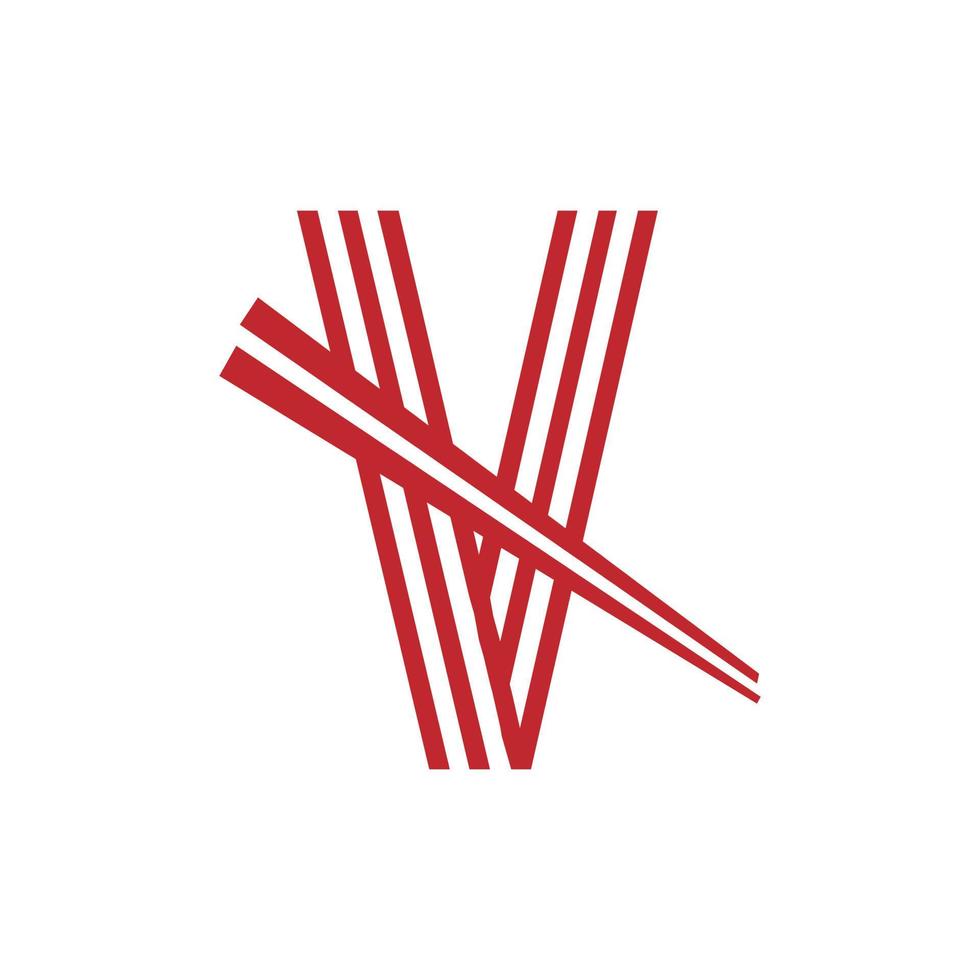bokstaven v japanska nudlar vektor logotypsymbol. lämplig för japanska restauranger logotyp inspiration.