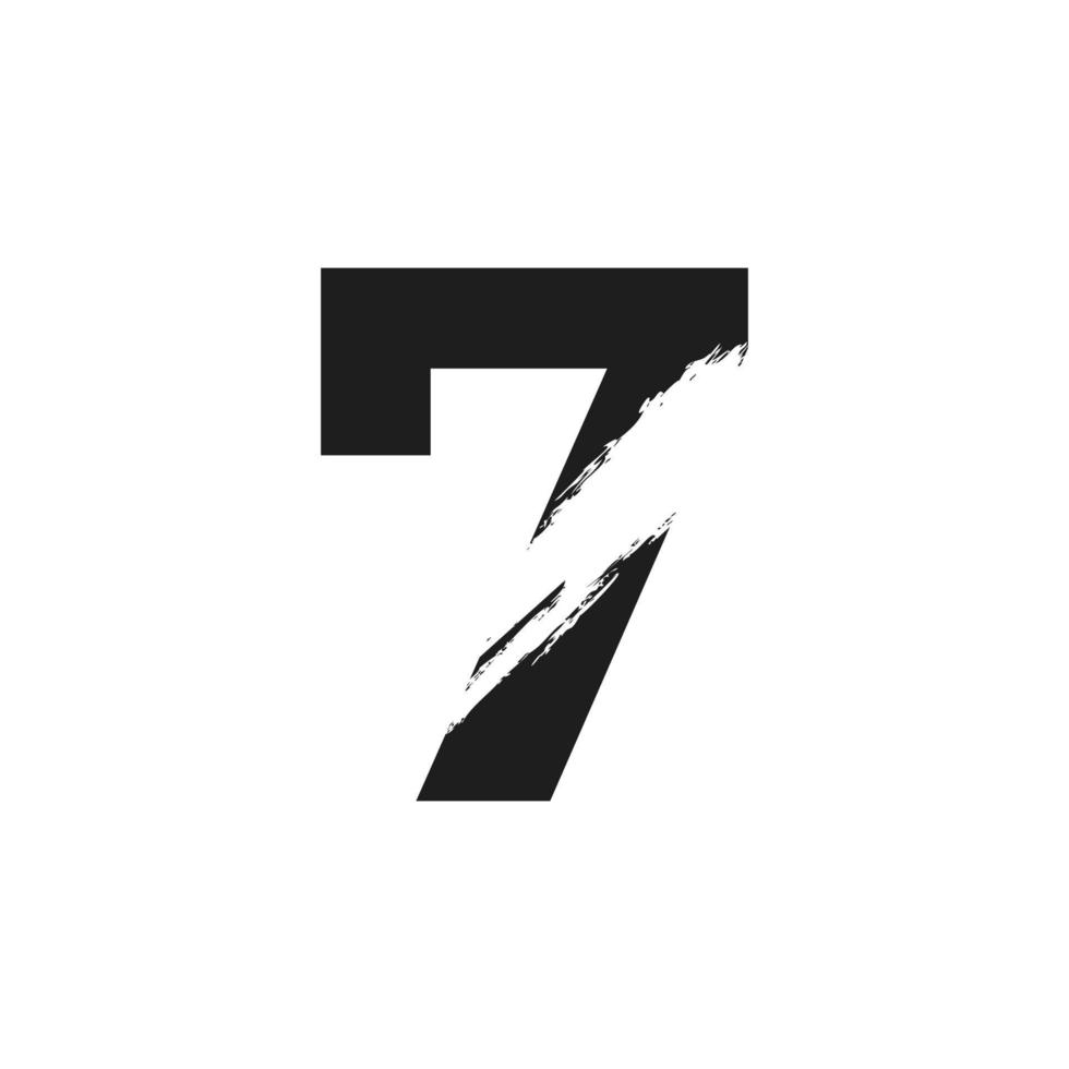 Nummer 7 Logo mit weißem Schrägstrichpinsel in schwarzem Farbvektorvorlagenelement vektor