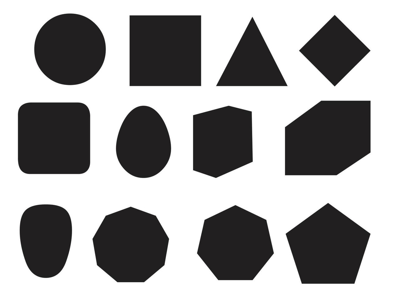 geometrische Formen schwarze Silhouette Icon-Set. umriss cartoon abstrakte leere vorlage für sprechblase, nachrichtenballon, textnotizabzeichen, preisschild, papierspeicheraufkleber, denken sie wolkenrahmen, webbanner vektor