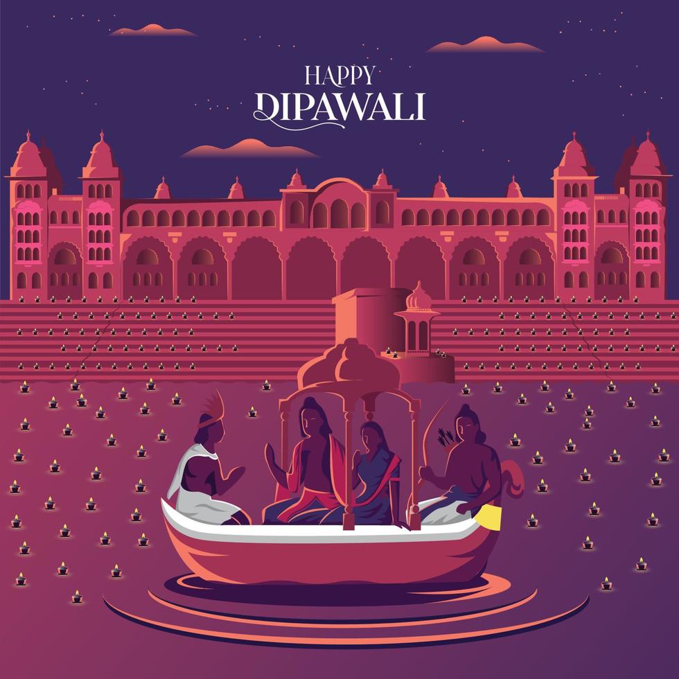 Frohes Diwali. Indisches Lichterfest. Vektor abstrakte flache Illustration für den Urlaub, Lichter, Hände, Inder, Frau und andere Objekte für Hintergrund oder Poster.